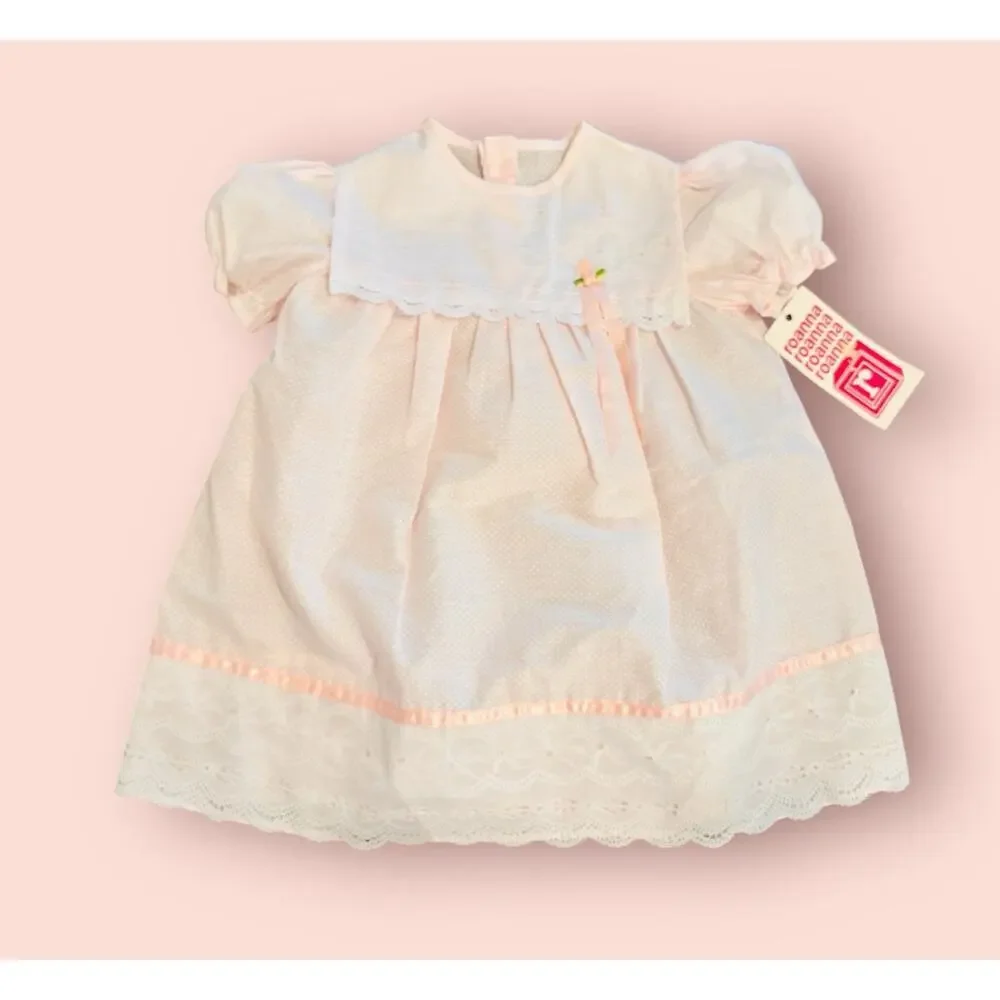 New Vintage 80s Roanna Dress 4T Frilly Bib Lace Collar Easter Pink Spring USA